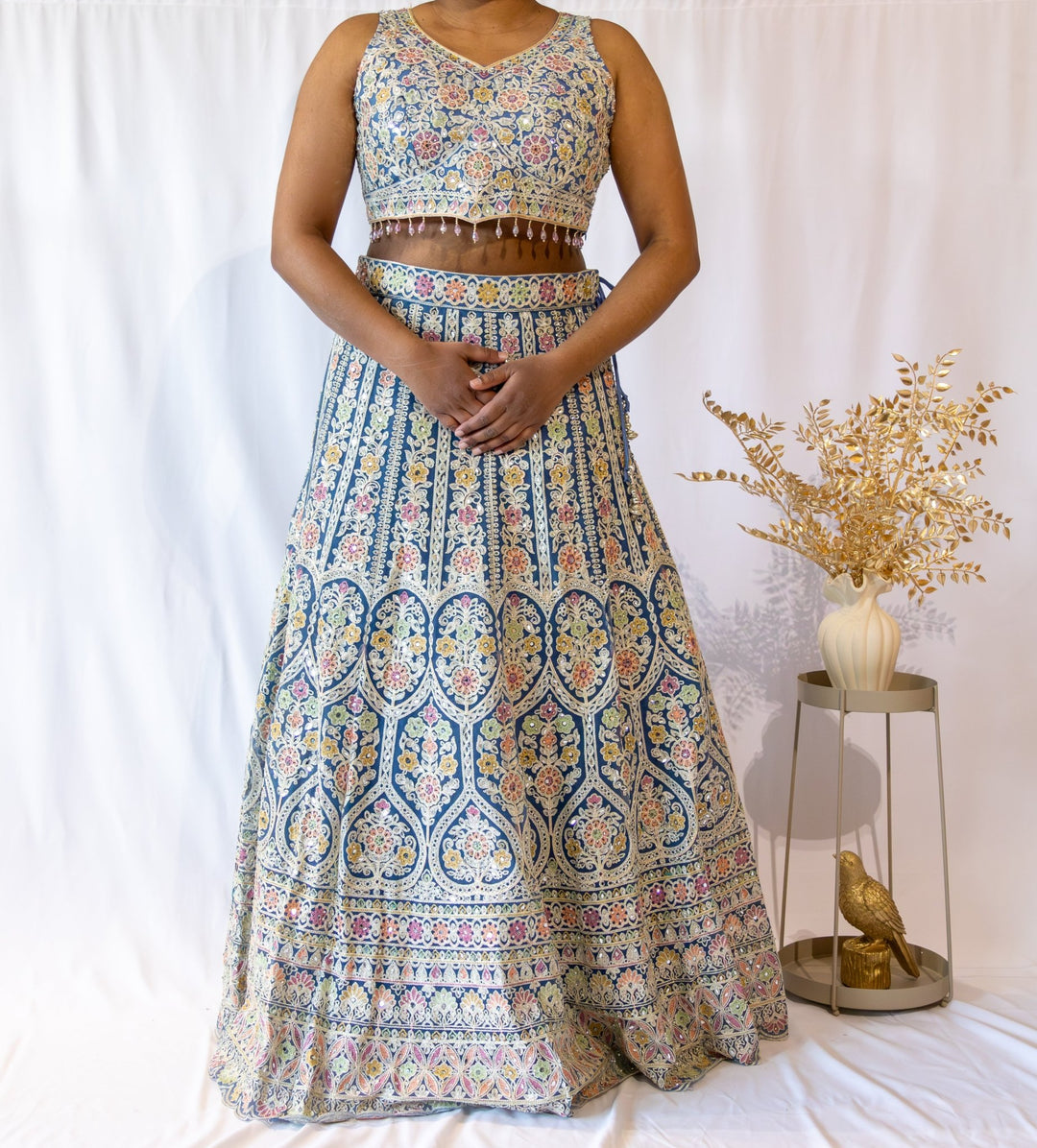 Blue Multicolor Embroidered Lehenga - Lotus Lehengas