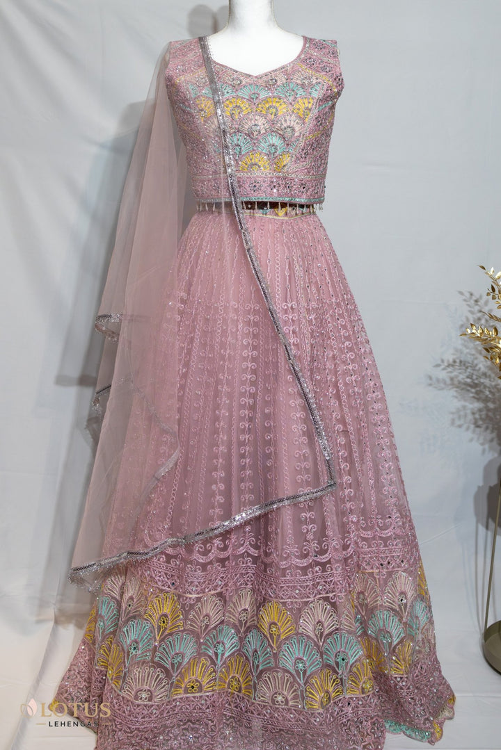 Blush Pink Multicolor Embroidered Lehenga - Lotus Lehengas