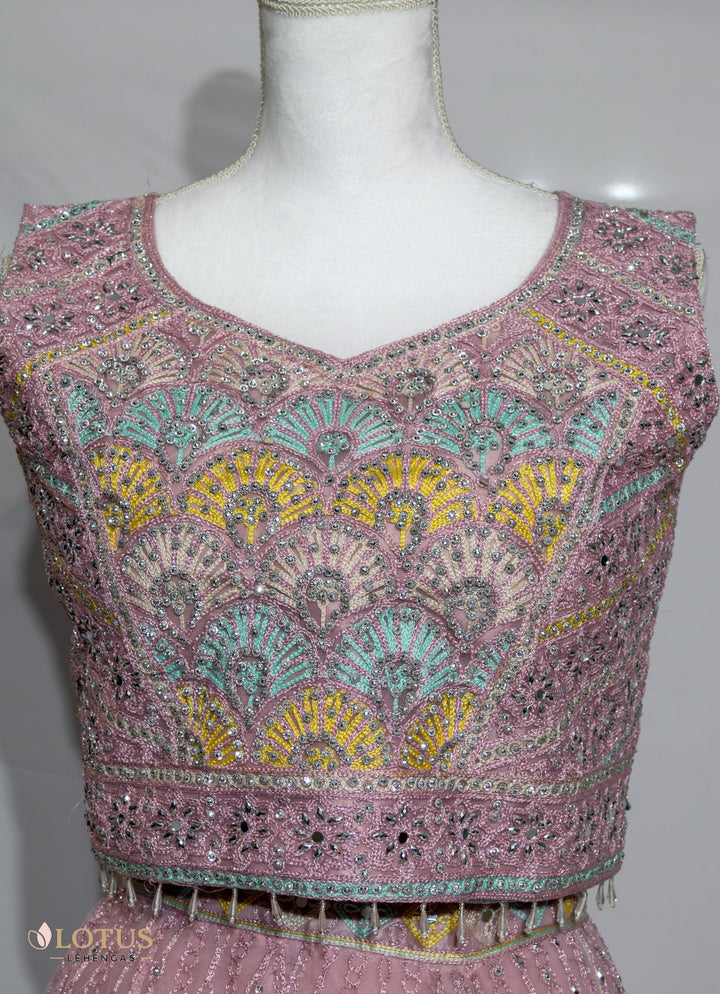 Blush Pink Multicolor Embroidered Lehenga - Lotus Lehengas