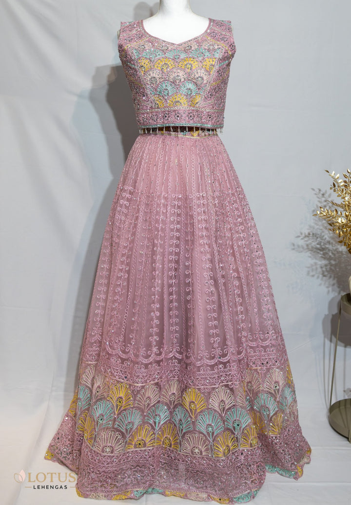 Blush Pink Multicolor Embroidered Lehenga - Lotus Lehengas