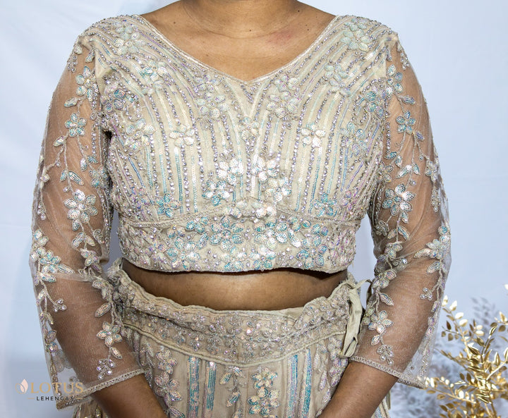 Champagne Gold Floral Embroidered Lehenga - Lotus Lehengas