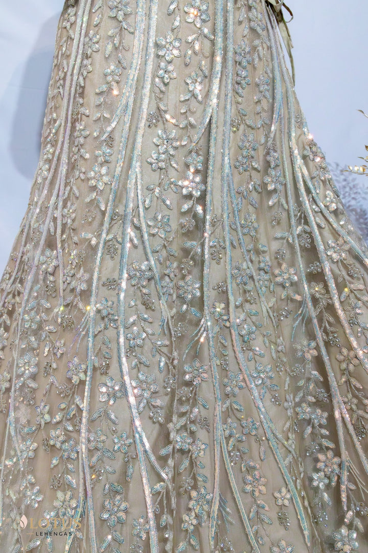 Champagne Gold Floral Embroidered Lehenga - Lotus Lehengas