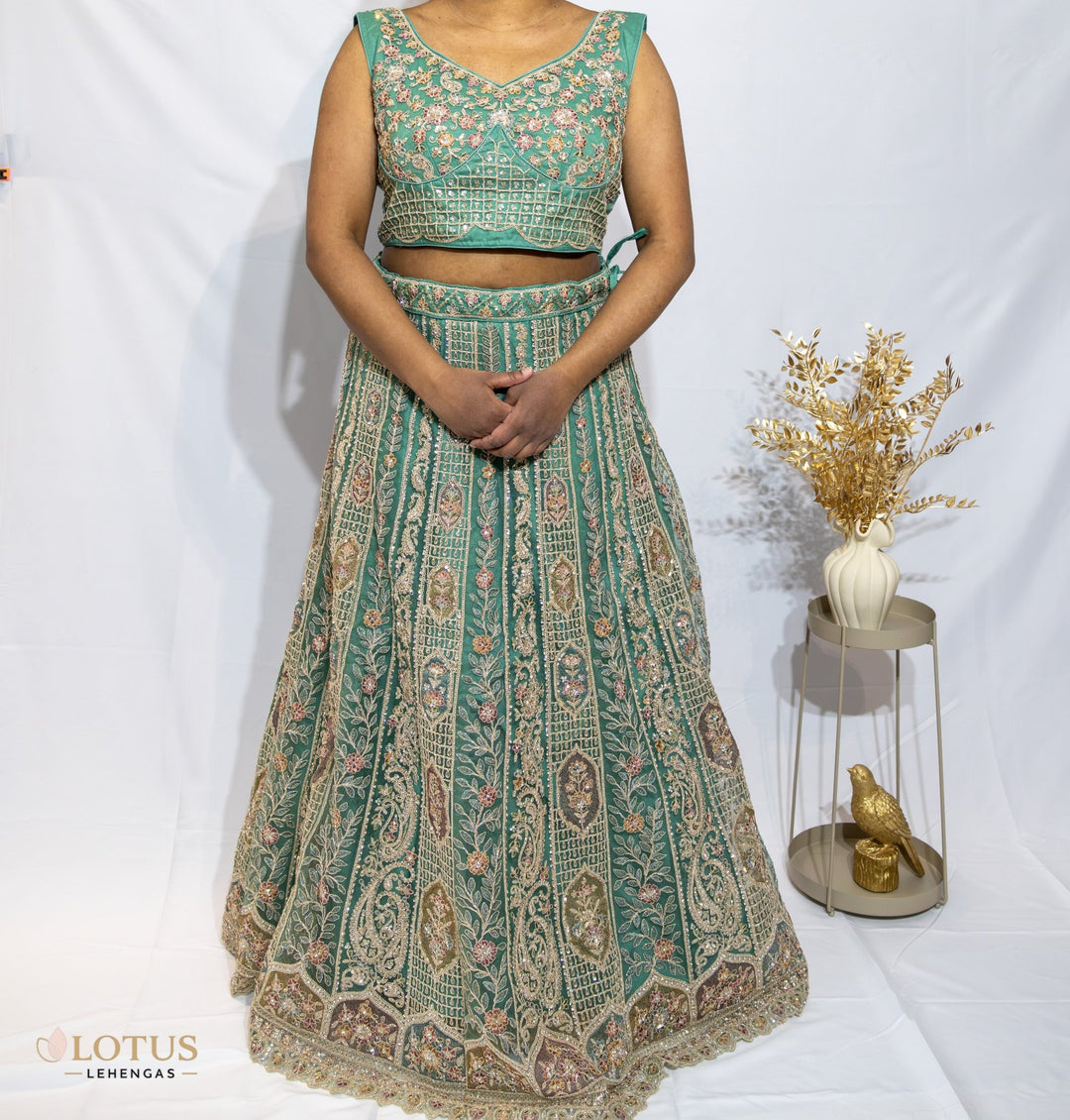Emerald Green Floral Embroidered Lehenga - Lotus Lehengas