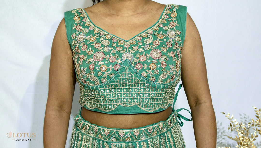 Emerald Green Floral Embroidered Lehenga - Lotus Lehengas