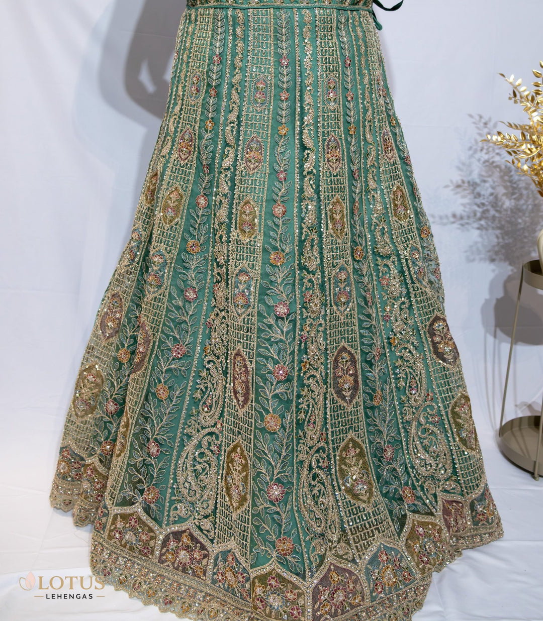 Emerald Green Floral Embroidered Lehenga - Lotus Lehengas