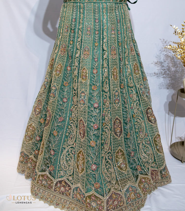 Emerald Green Floral Embroidered Lehenga - Lotus Lehengas