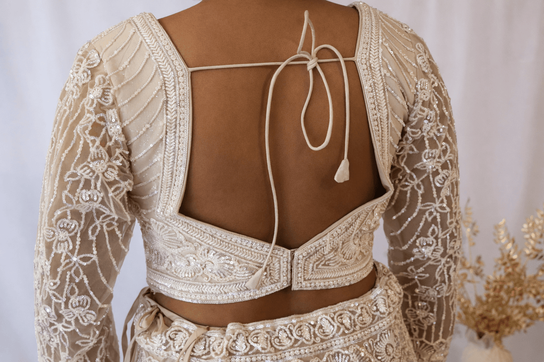 Ivory Flower Embroidered Lehenga - Lotus Lehengas