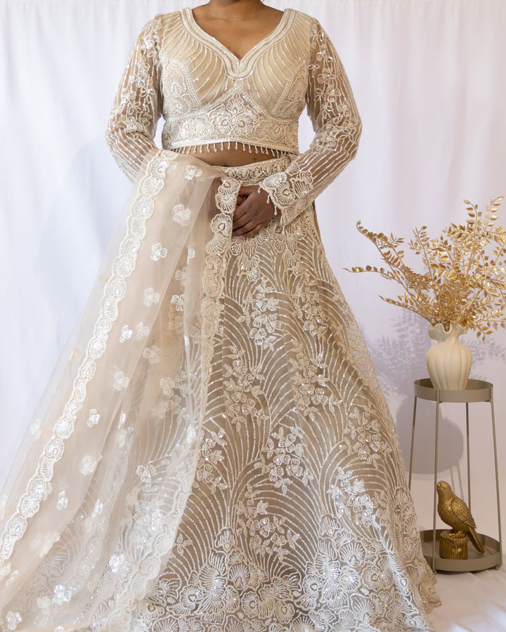 Ivory Flower Embroidered Lehenga - Lotus Lehengas