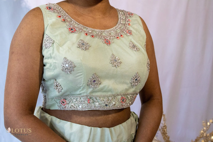 Mint Green Floral Embroidered Lehenga Set - Lotus Lehengas