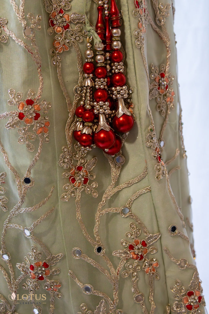 Mint Green Floral Embroidered Lehenga Set - Lotus Lehengas