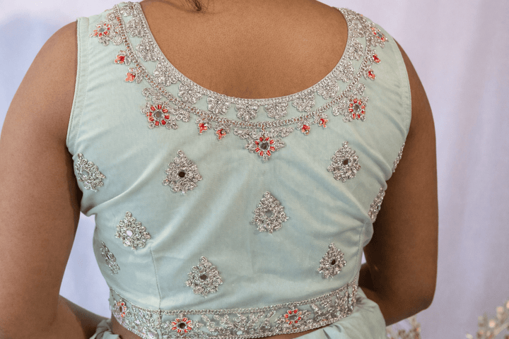 Mint Green Floral Embroidered Lehenga Set - Lotus Lehengas