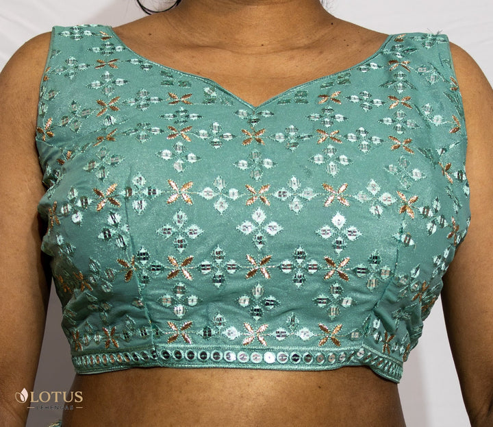 Mint Green Mirror Embroidered Lehenga - Lotus Lehengas