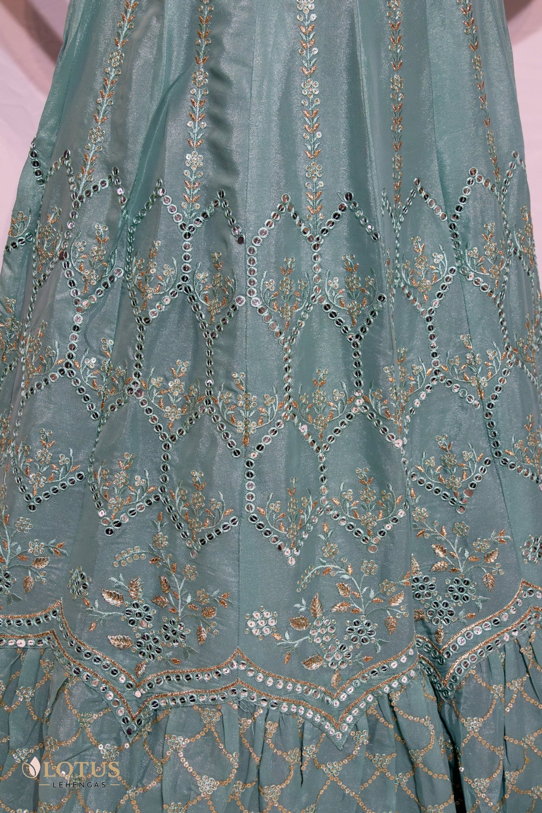 Mint Green Mirror Embroidered Lehenga - Lotus Lehengas