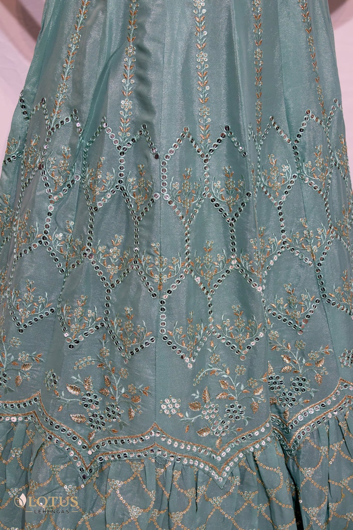 Mint Green Mirror Embroidered Lehenga - Lotus Lehengas