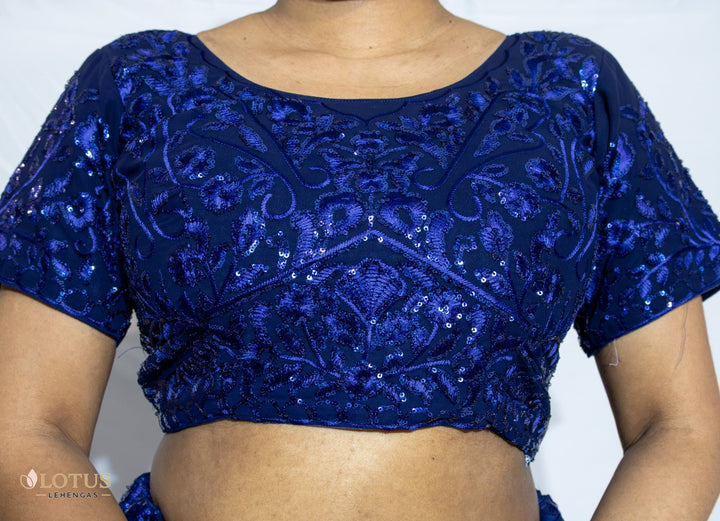Navy Blue Sequin Embroidered Lehenga - Lotus Lehengas