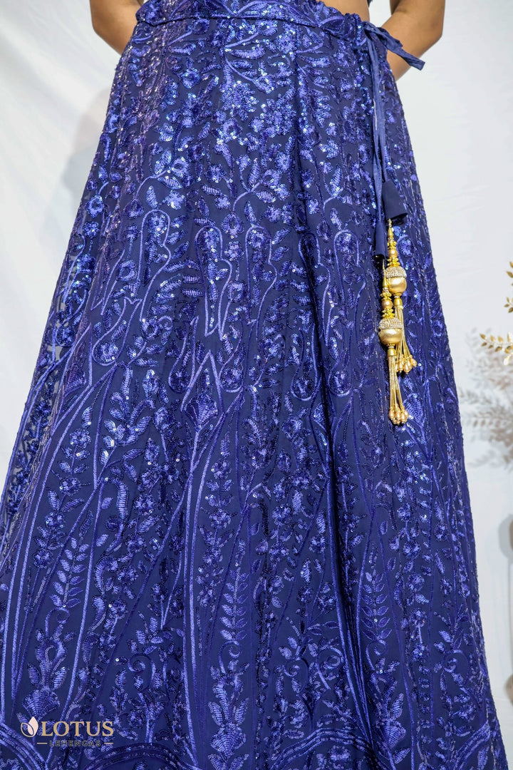 Navy Blue Sequin Embroidered Lehenga - Lotus Lehengas