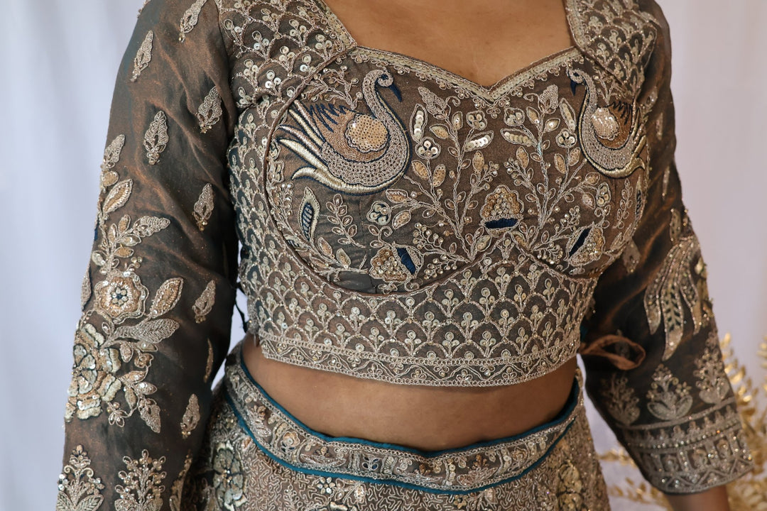 Olive Gold Embroidered Lehenga - Lotus Lehengas