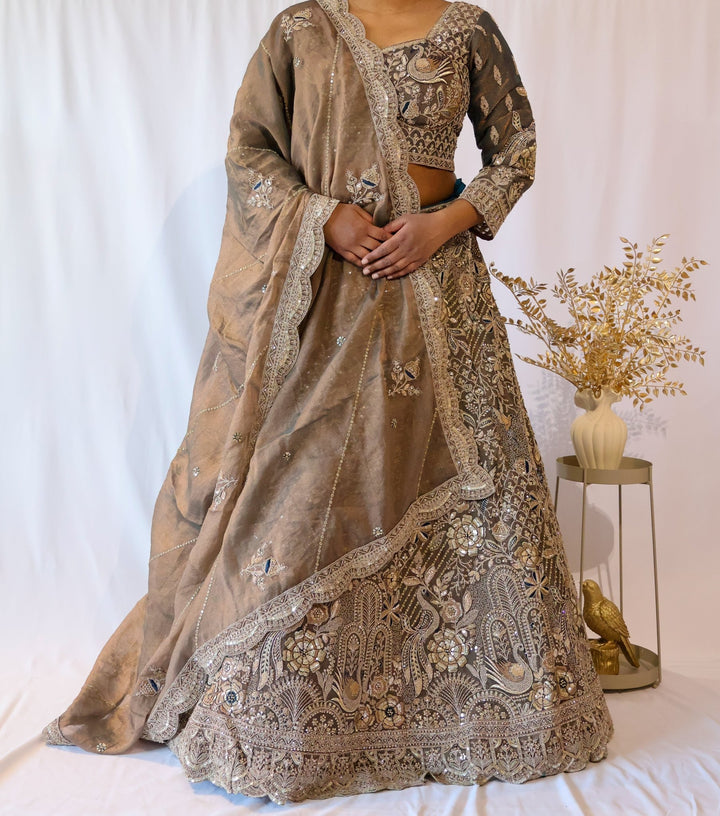Olive Gold Embroidered Lehenga - Lotus Lehengas