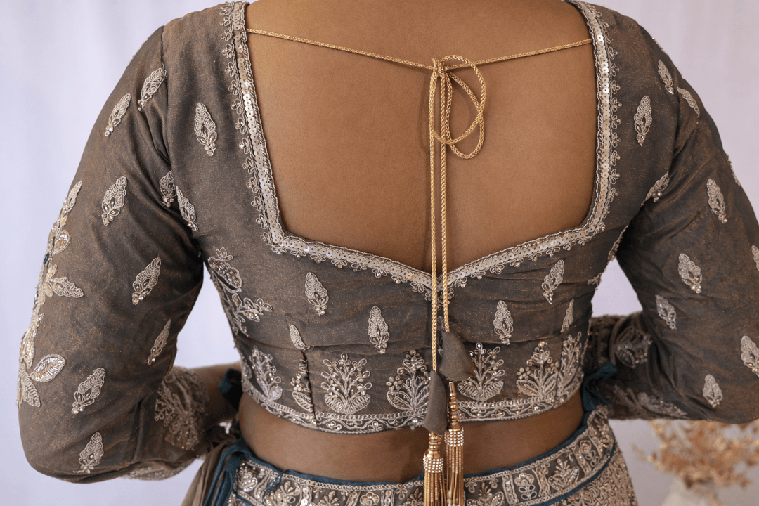 Olive Gold Embroidered Lehenga - Lotus Lehengas