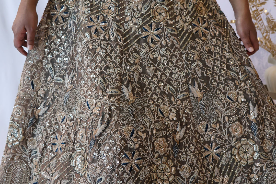 Olive Gold Embroidered Lehenga - Lotus Lehengas