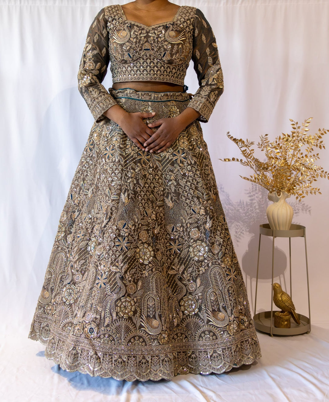 Olive Gold Embroidered Lehenga - Lotus Lehengas