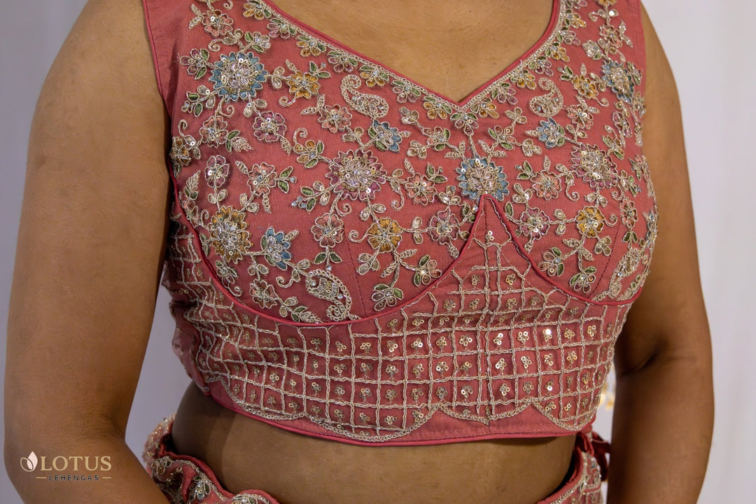 Peach Embroidered Lehenga - Lotus Lehengas