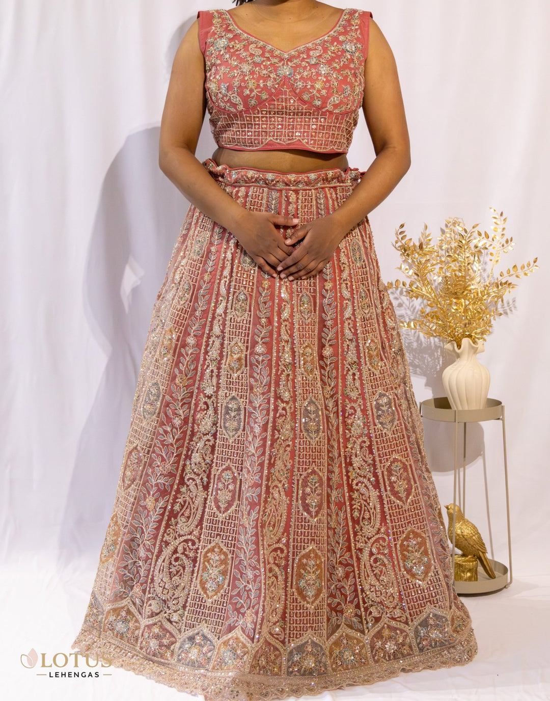 Peach Embroidered Lehenga - Lotus Lehengas