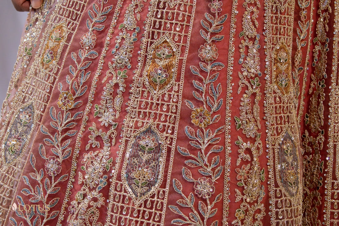 Peach Embroidered Lehenga - Lotus Lehengas