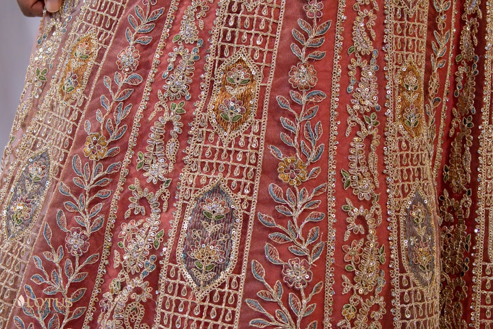Peach Embroidered Lehenga - Lotus Lehengas