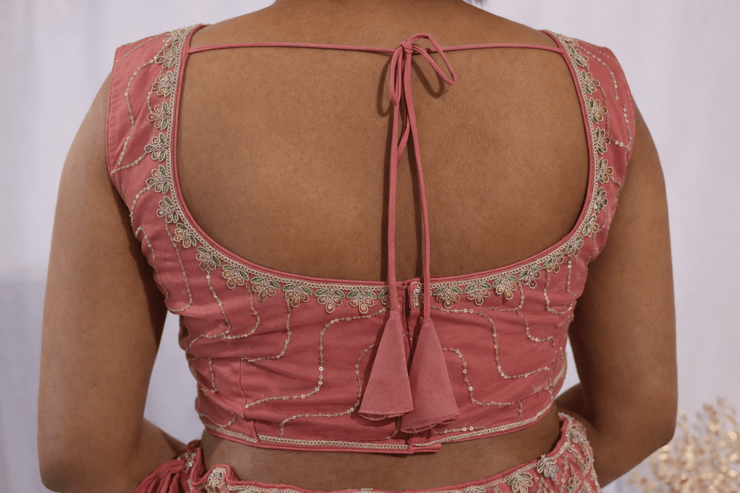 Peach Embroidered Lehenga - Lotus Lehengas