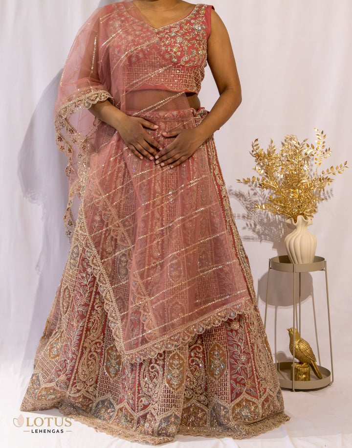 Peach Embroidered Lehenga - Lotus Lehengas