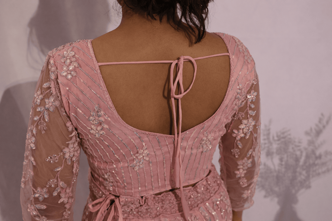 Pink Flower Embroidered Lehenga - Lotus Lehengas
