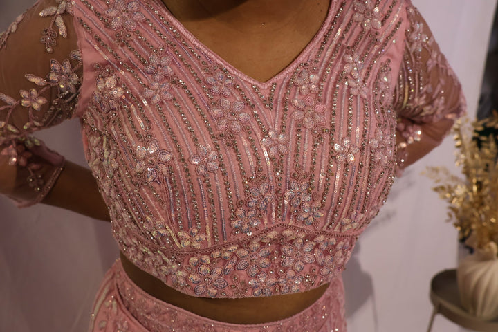 Pink Flower Embroidered Lehenga - Lotus Lehengas