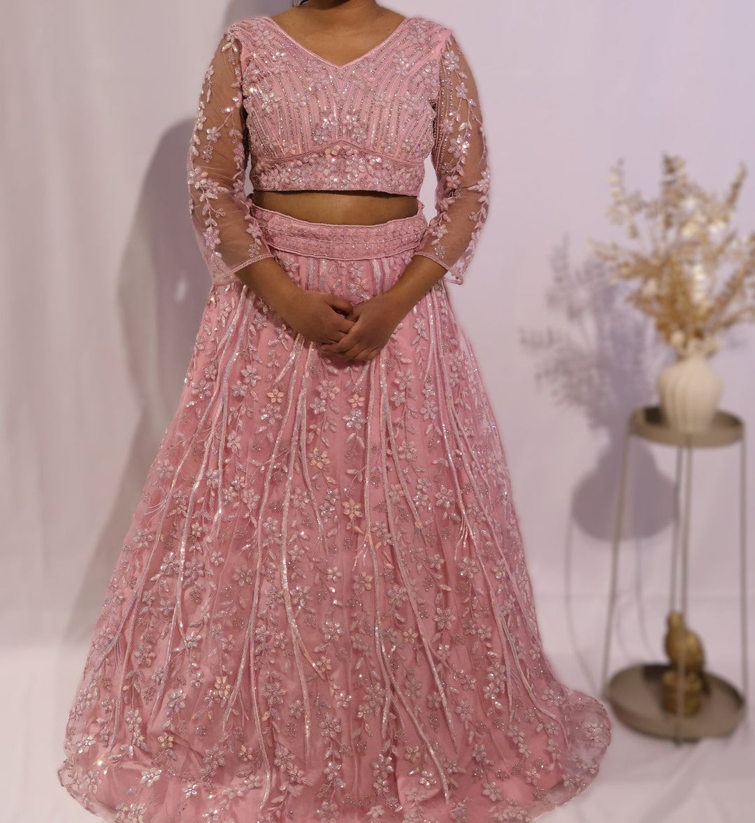 Pink Flower Embroidered Lehenga - Lotus Lehengas