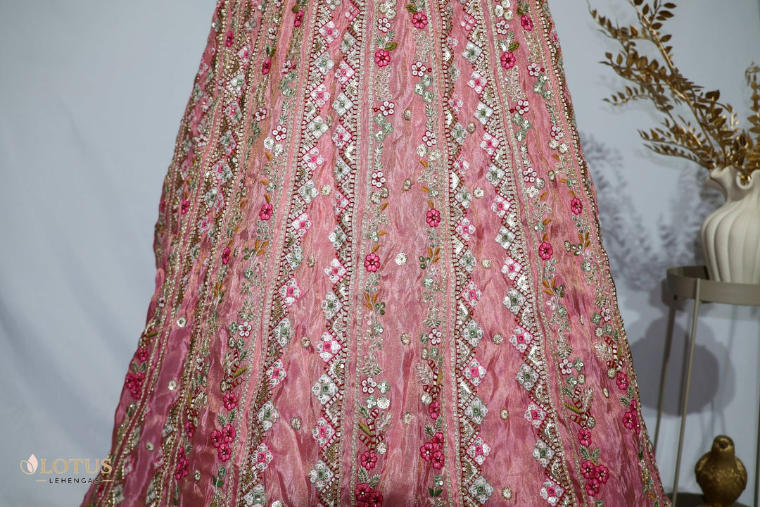 Pink & Mint Embroidered Bridal Lehenga Choli - Lotus Lehengas