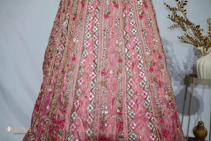 Pink & Mint Embroidered Bridal Lehenga Choli - Lotus Lehengas