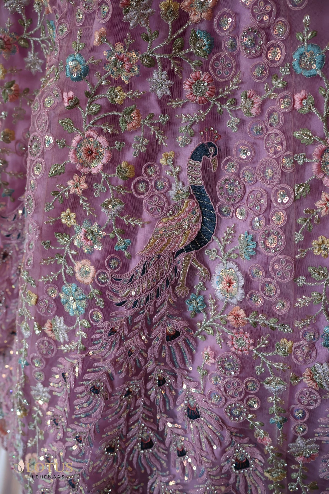 Pink Peacock Embroidered Lehenga - Lotus Lehengas