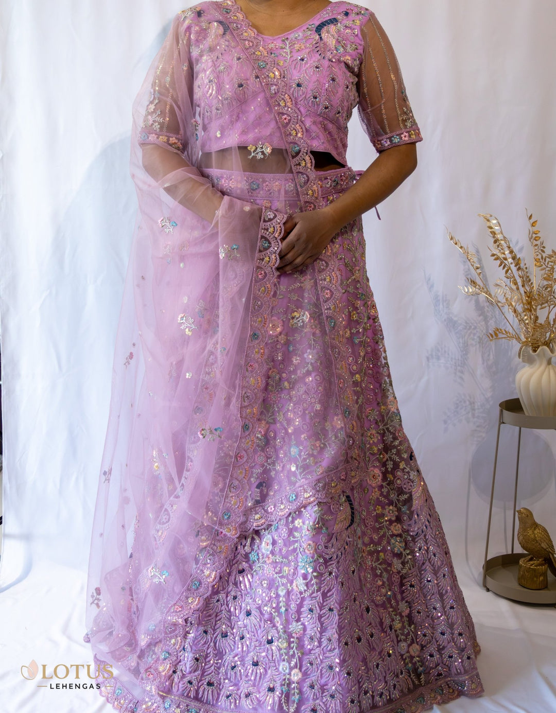 Pink Peacock Embroidered Lehenga - Lotus Lehengas