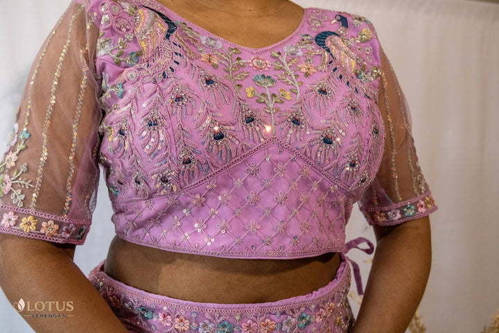 Pink Peacock Embroidered Lehenga - Lotus Lehengas