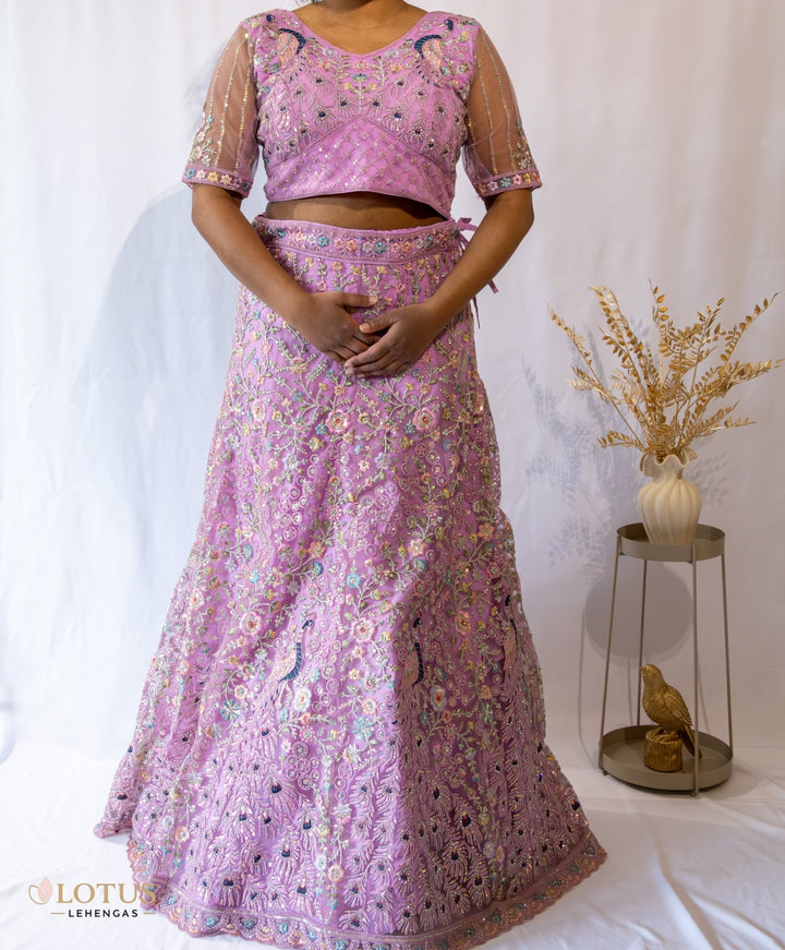 Pink Peacock Embroidered Lehenga - Lotus Lehengas
