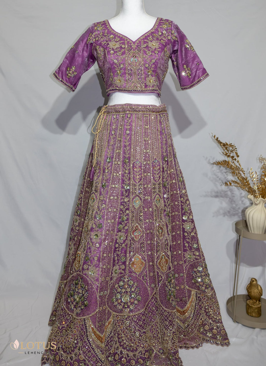 Purple & Gold Embroidered Lehenga - Lotus Lehengas