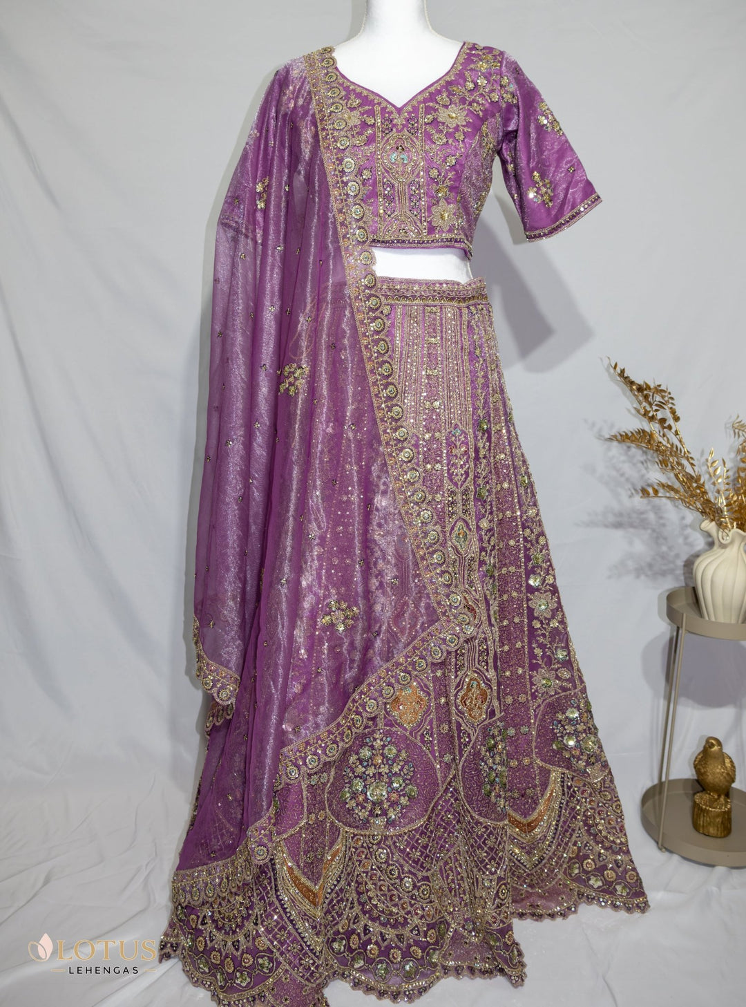 Purple & Gold Embroidered Lehenga - Lotus Lehengas