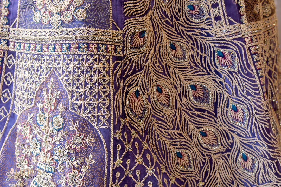 Royal Purple Peacock Embroidered Lehenga - Lotus Lehengas