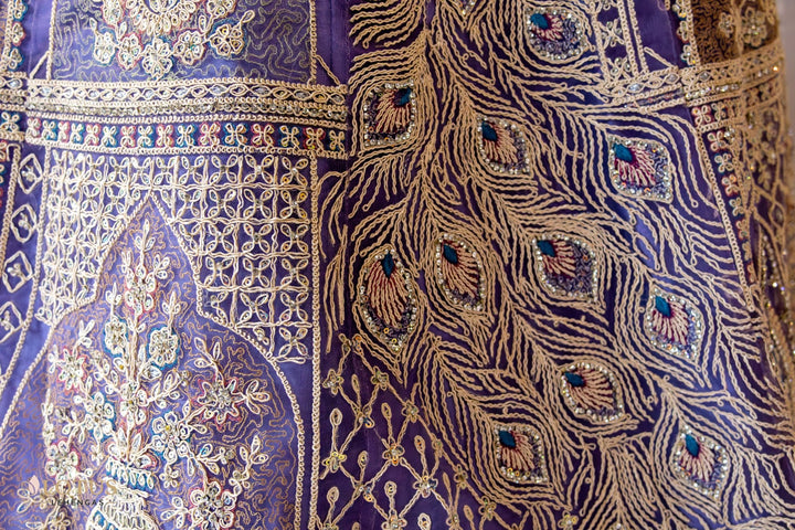 Royal Purple Peacock Embroidered Lehenga - Lotus Lehengas