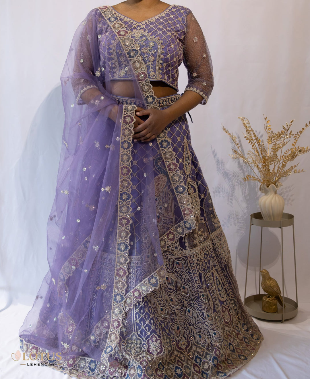 Royal Purple Peacock Embroidered Lehenga - Lotus Lehengas