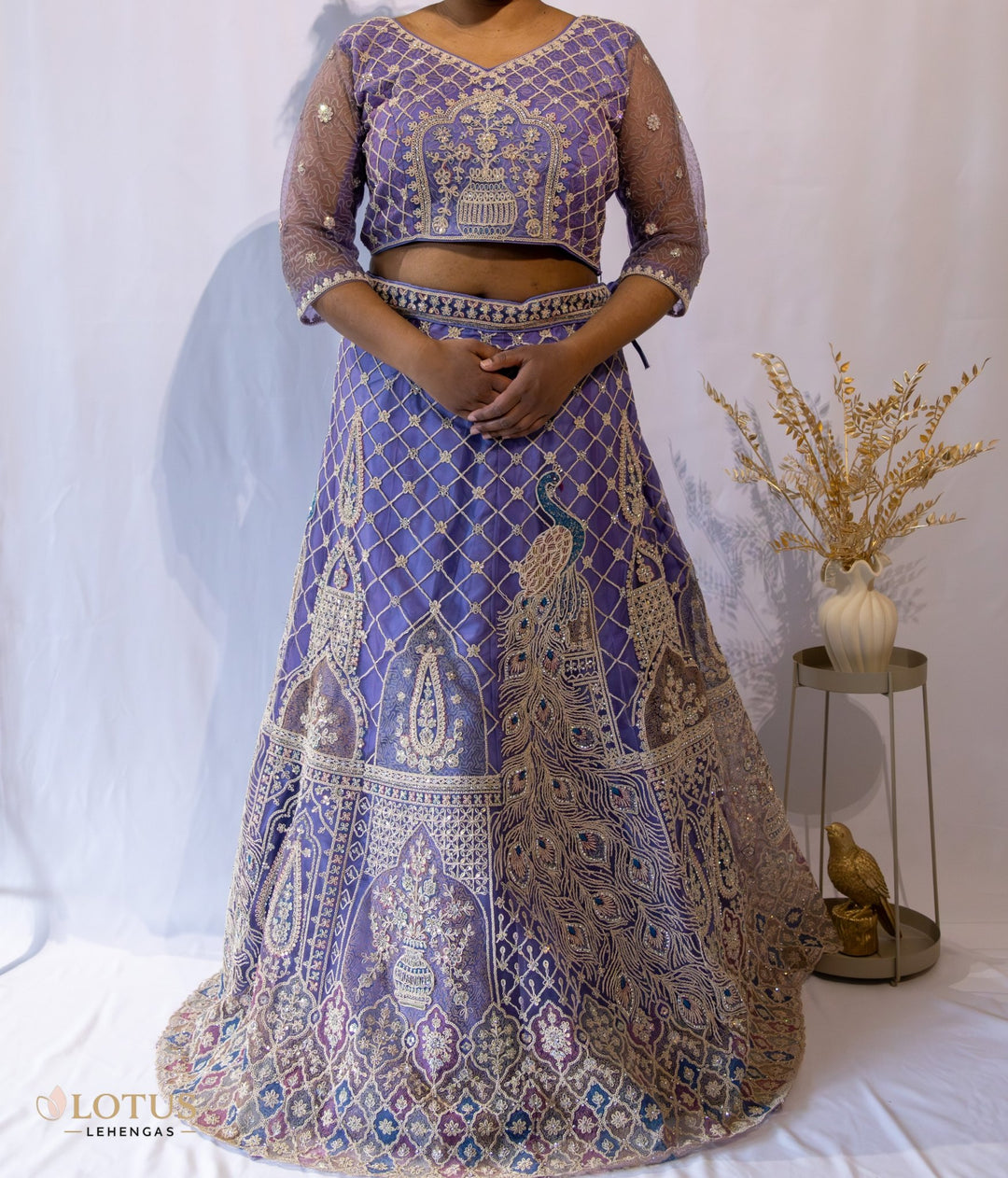 Royal Purple Peacock Embroidered Lehenga - Lotus Lehengas
