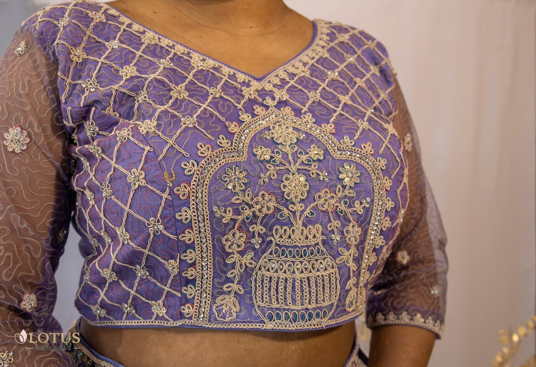 Royal Purple Peacock Embroidered Lehenga - Lotus Lehengas