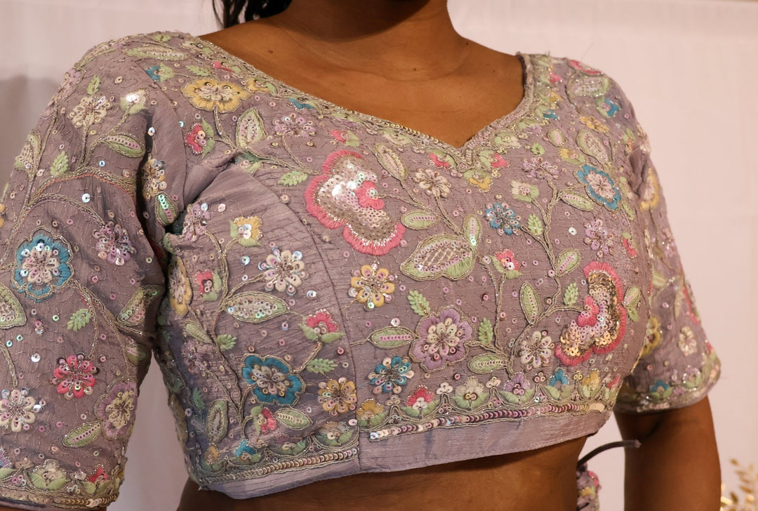 Soft Lilac Floral Embroidered Lehenga - Lotus Lehengas