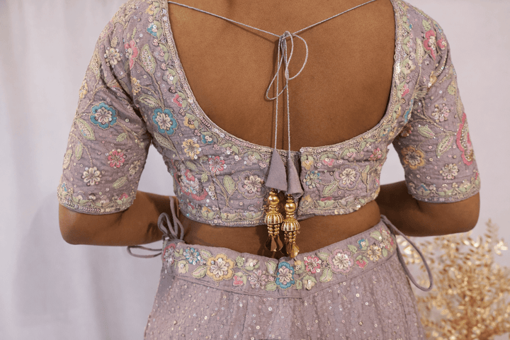 Soft Lilac Floral Embroidered Lehenga - Lotus Lehengas