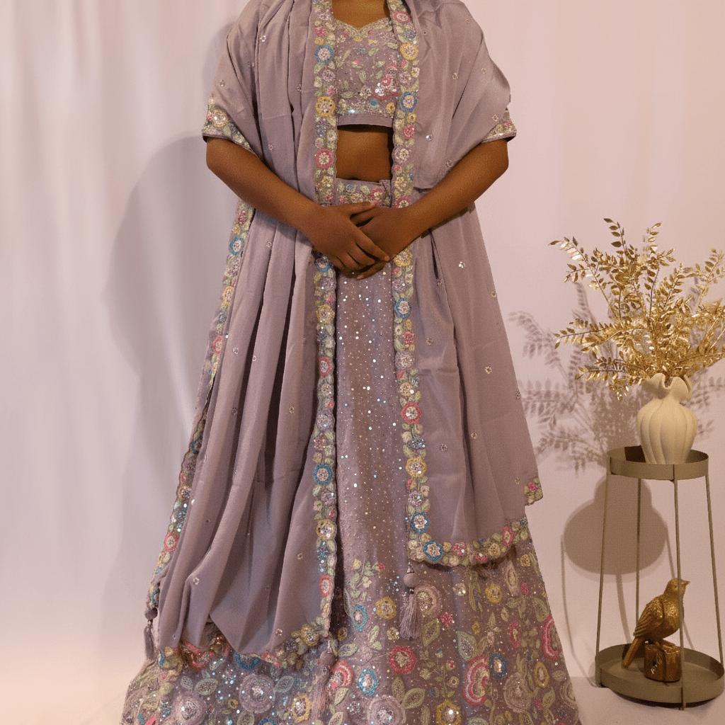 Soft Lilac Floral Embroidered Lehenga - Lotus Lehengas